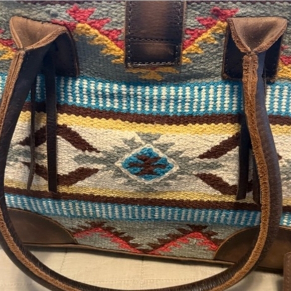 STS Ranchwear Handbags - STS Ranchwear Multicolor Aztec Tote with Leather Trim